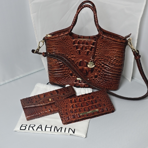 Brahmin Rich Brown Crocodile Embossed Satchel Set - Picture 1 of 15